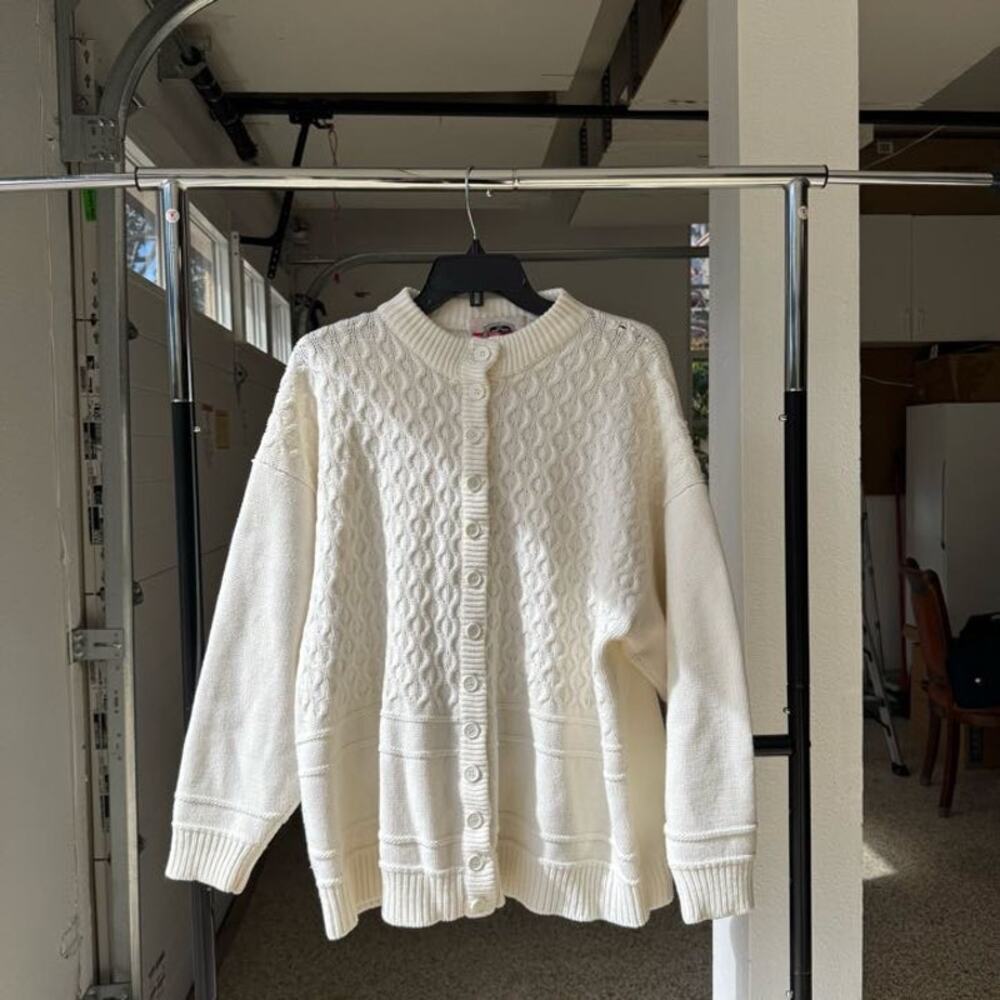 Extra Touch Cardigan Sweater Women 24W Ivory Knit Pleated Long Sleeve Button Up